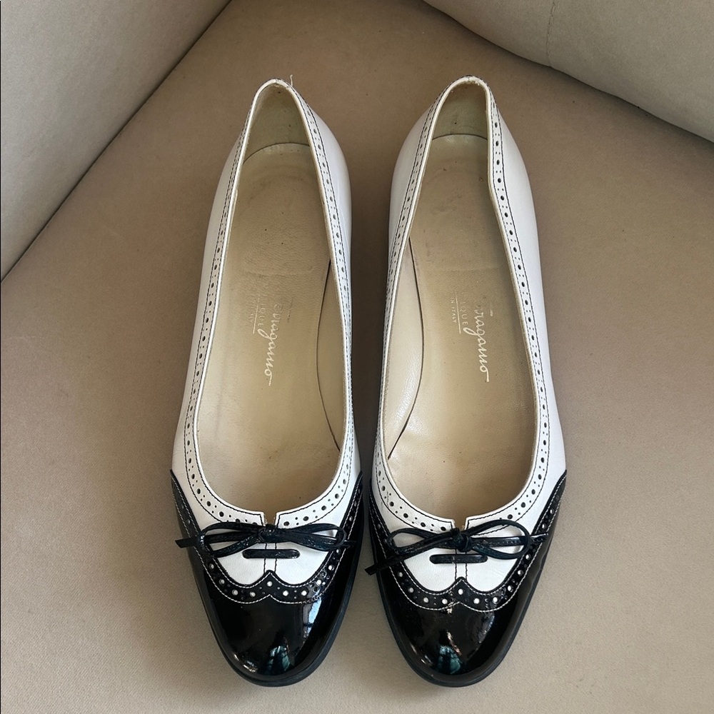 Two-Tone Black & White Leather Ballet Flats